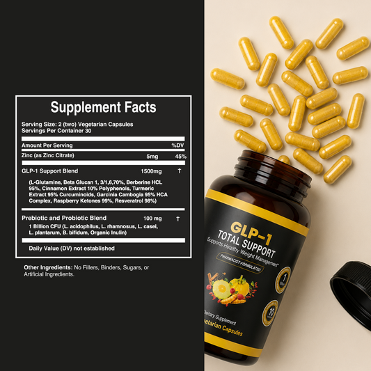 GLP-1 Total Support Capsules | 1 Billion Prebiotics and Probiotics Blend (30 Servings)
