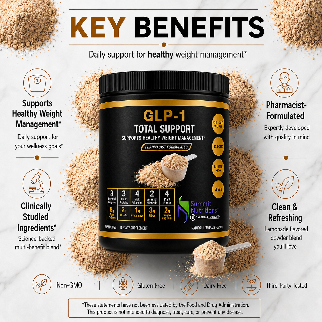 GLP-1 Total Support Powder | With Fiber, Protein, and Collagen (30 Servings)